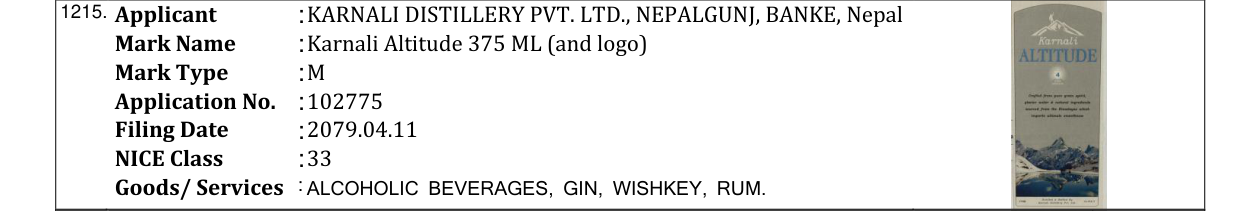 Original bulletin entry for Karnali Altitude 375 ML (and logo)