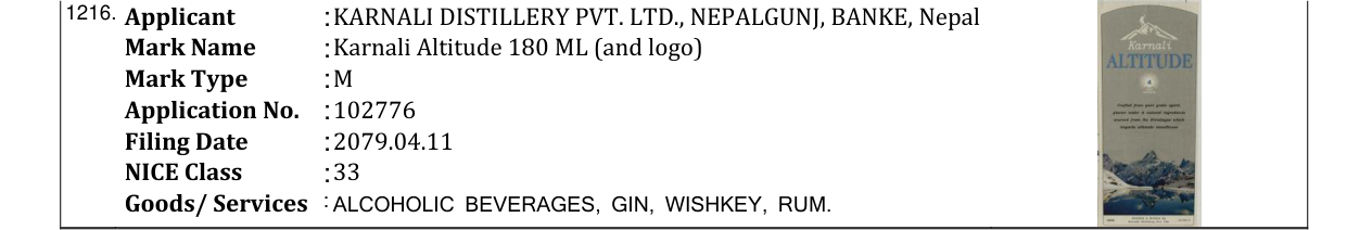 Original bulletin entry for Karnali Altitude 180 ML (and logo)