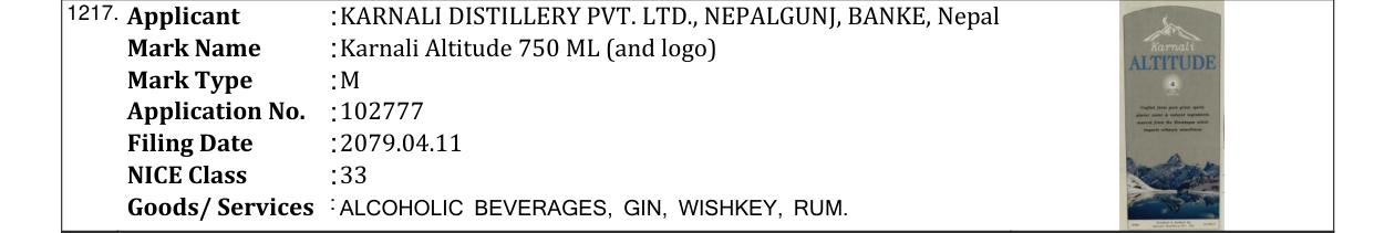 Original bulletin entry for Karnali Altitude 750 ML (and logo)
