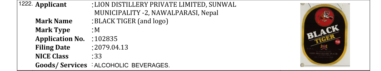 Original bulletin entry for BLACK TIGER (and logo)