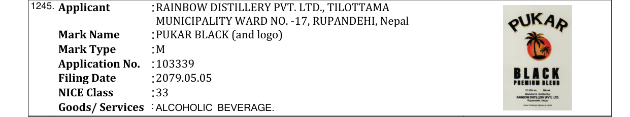 Original bulletin entry for PUKAR BLACK (and logo)