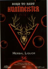 BORN TO HUNT HUNTMEISTER HERBAL LIQUOR 56 180 ML (and logo) trademark logo
