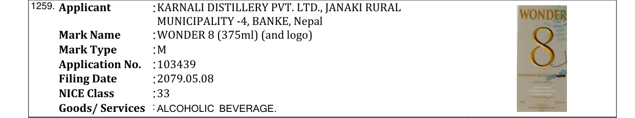 Original bulletin entry for WONDER 8 (375ml) (and logo)