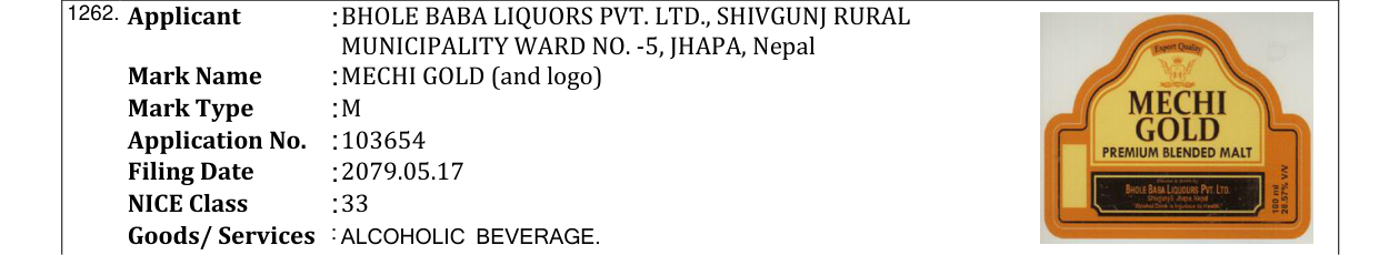 Original bulletin entry for MECHI GOLD (and logo)