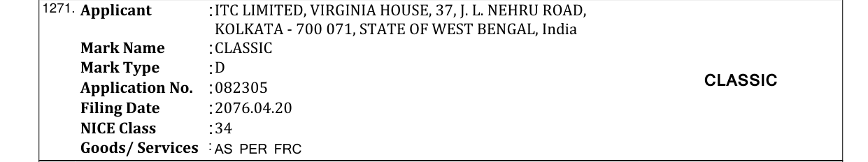 Original bulletin entry for CLASSIC