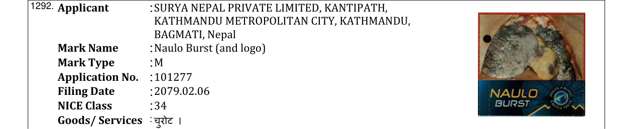 Original bulletin entry for Naulo Burst (and logo)