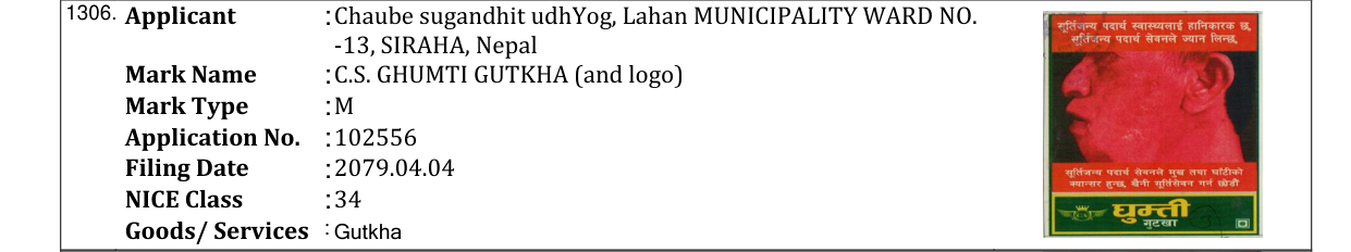 Original bulletin entry for C.S. GHUMTI GUTKHA (and logo)