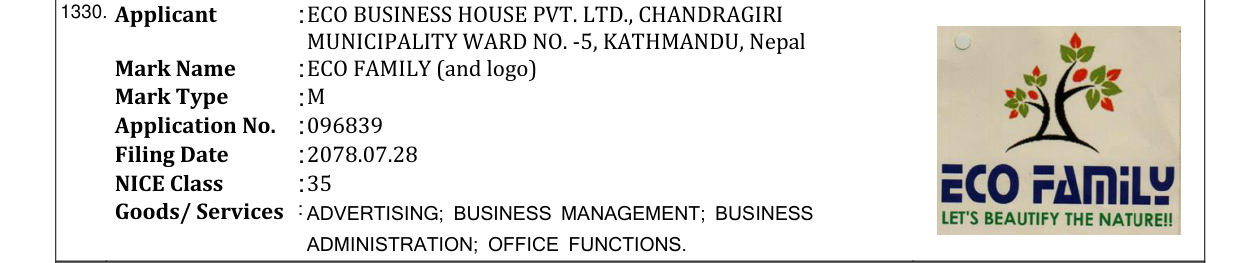 Original bulletin entry for ECO FAMILY (and logo)