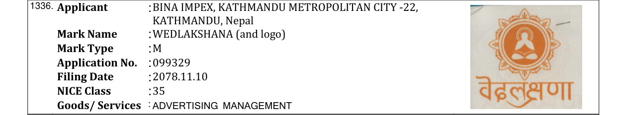 Original bulletin entry for WEDLAKSHANA (and logo)