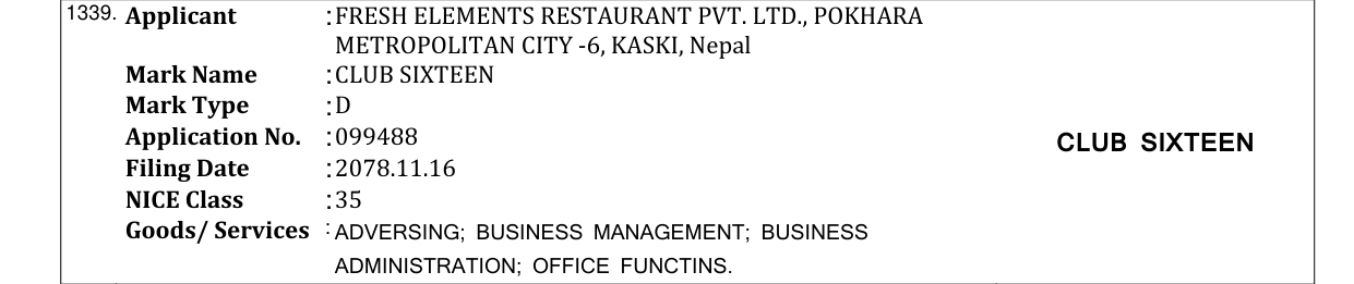Original bulletin entry for CLUB SIXTEEN