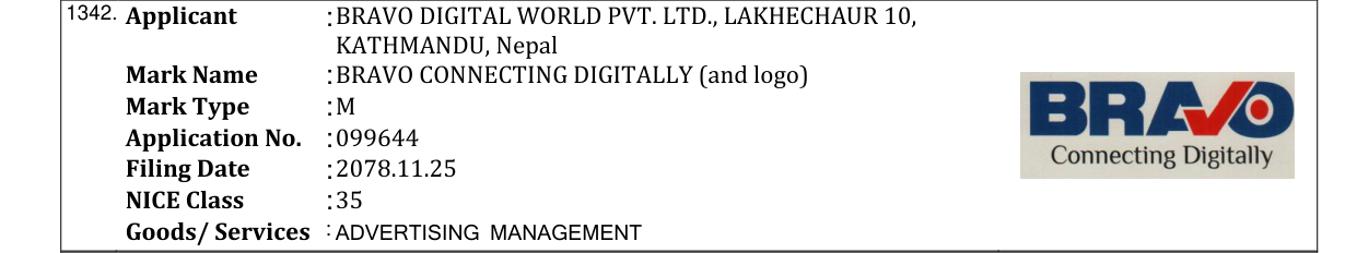 Original bulletin entry for BRAVO CONNECTING DIGITALLY (and logo)