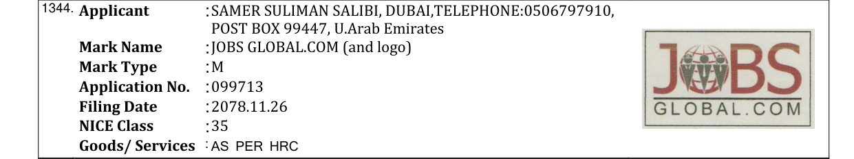 Original bulletin entry for JOBS GLOBAL.COM (and logo)
