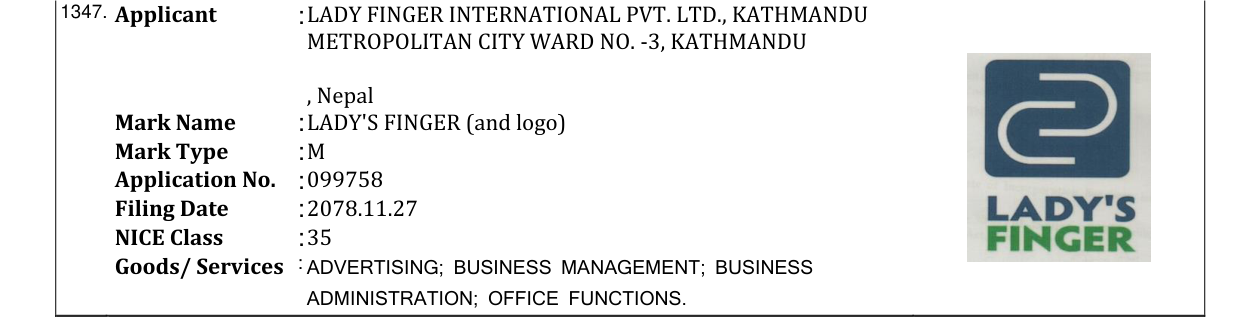 Original bulletin entry for LADY'S FINGER (and logo)