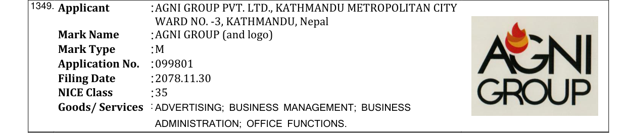 Original bulletin entry for AGNI GROUP (and logo)