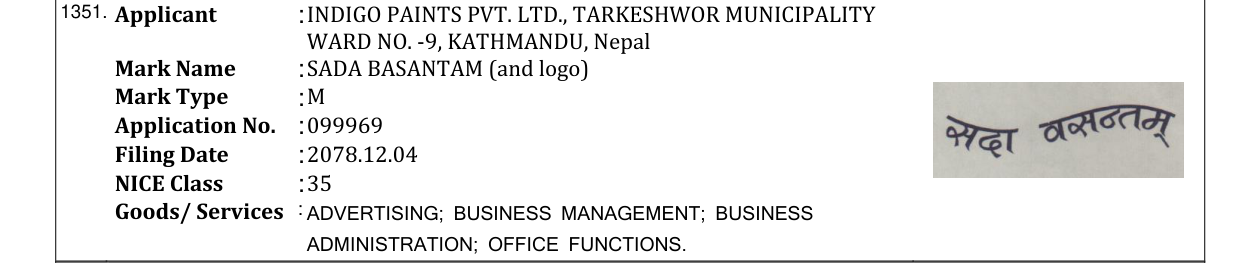 Original bulletin entry for SADA BASANTAM (and logo)