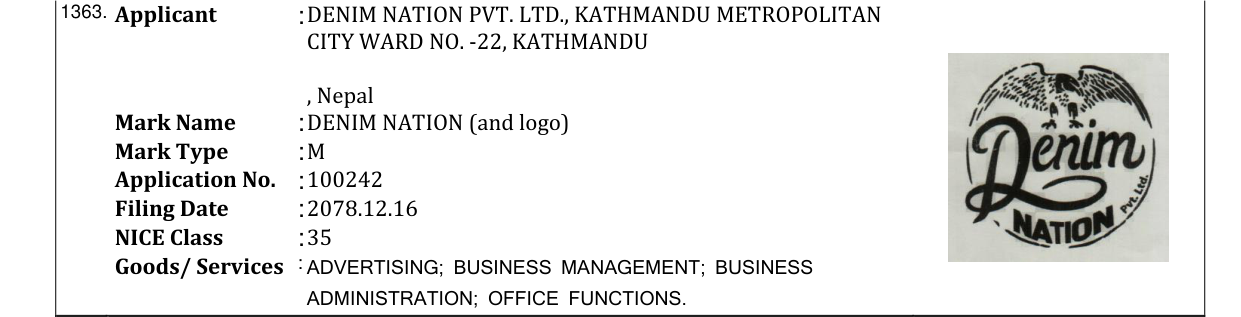 Original bulletin entry for DENIM NATION (and logo)