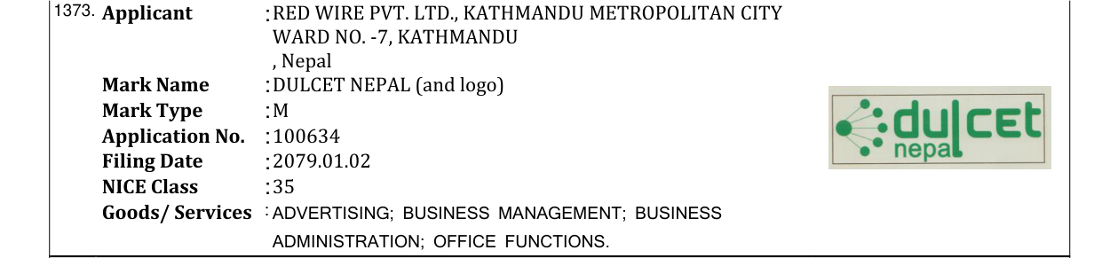 Original bulletin entry for DULCET NEPAL (and logo)