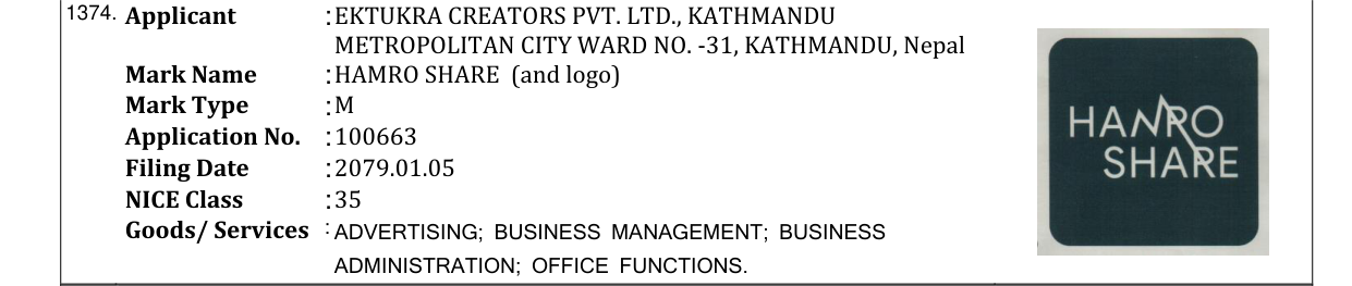 Original bulletin entry for HAMRO SHARE (and logo)