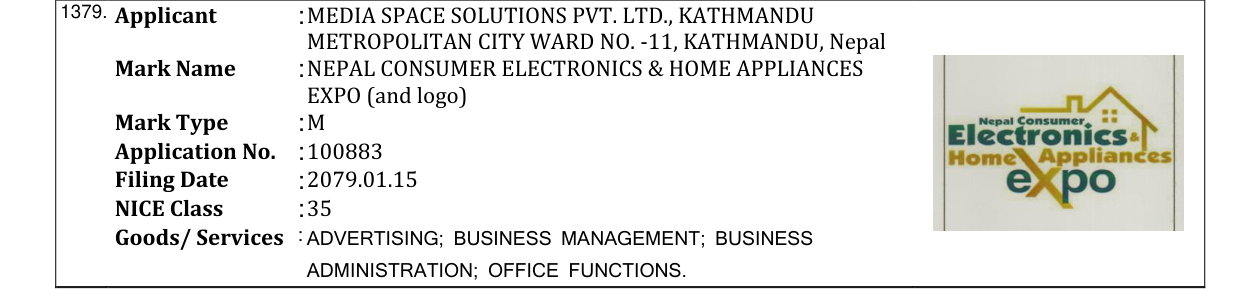 Original bulletin entry for NEPAL CONSUMER ELECTRONICS & HOME APPLIANCES EXPO (and logo)