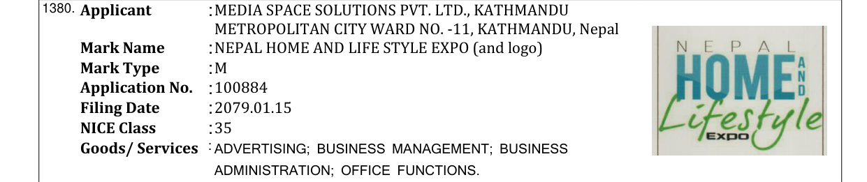 Original bulletin entry for NEPAL HOME AND LIFE STYLE EXPO (and logo)