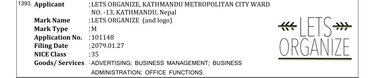 Original bulletin entry for LETS ORGANIZE (and logo)