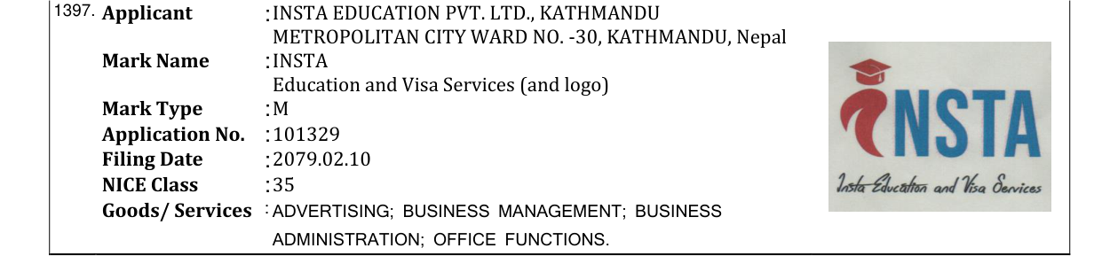 Original bulletin entry for INSTA Education and Visa Services (and logo)