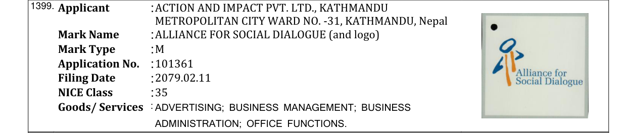 Original bulletin entry for ALLIANCE FOR SOCIAL DIALOGUE (and logo)