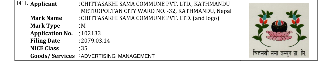 Original bulletin entry for CHITTASAKHI SAMA COMMUNE PVT. LTD. (and logo)