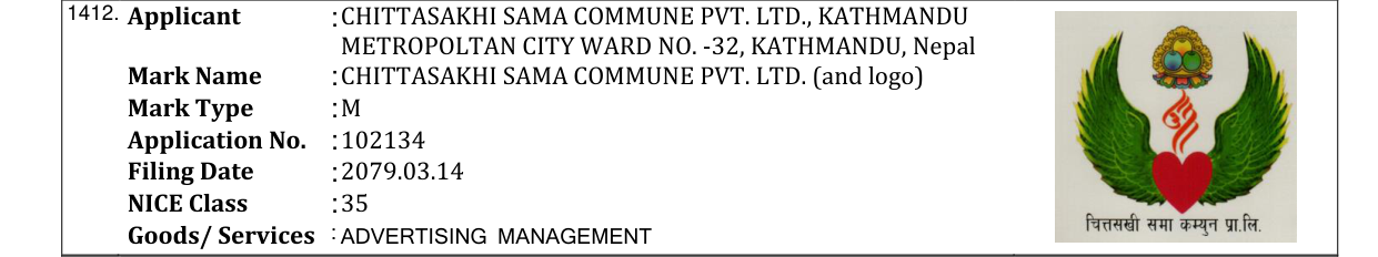 Original bulletin entry for CHITTASAKHI SAMA COMMUNE PVT. LTD. (and logo)