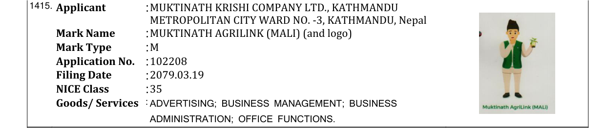 Original bulletin entry for MUKTINATH AGRILINK (MALI) (and logo)