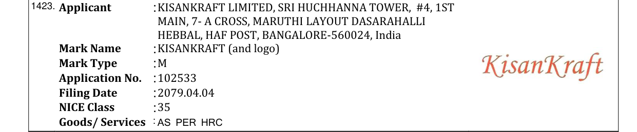 Original bulletin entry for KISANKRAFT (and logo)