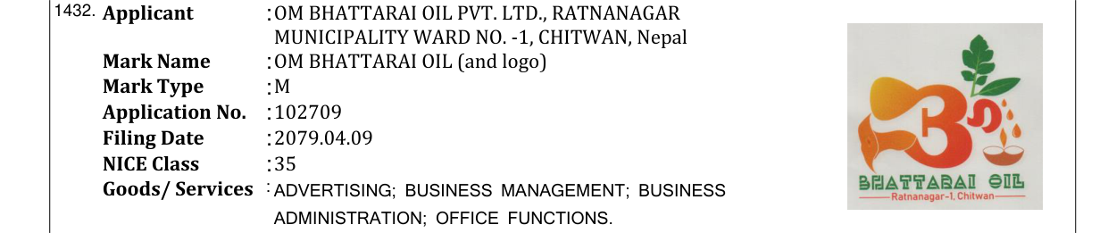 Original bulletin entry for OM BHATTARAI OIL (and logo)