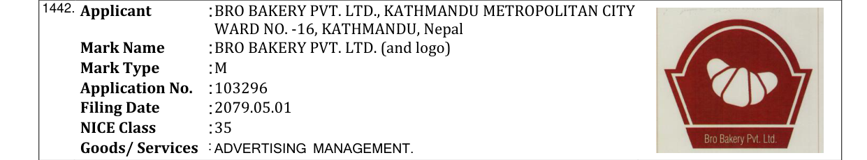 Original bulletin entry for BRO BAKERY PVT. LTD. (and logo)