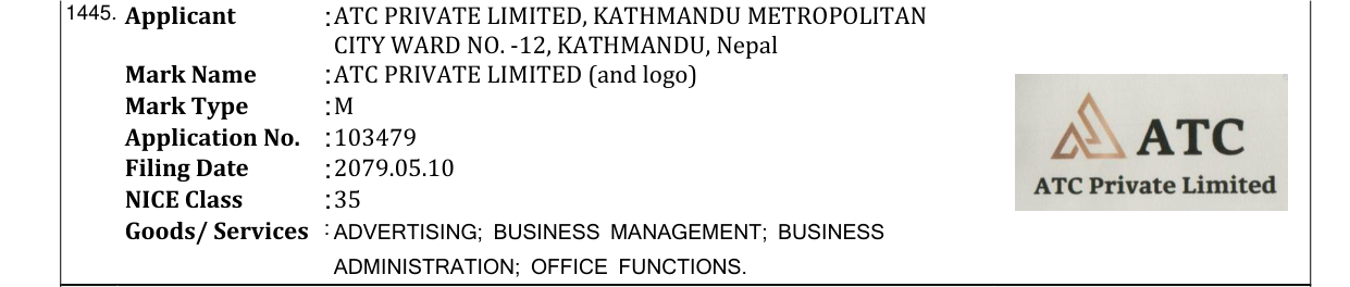 Original bulletin entry for ATC PRIVATE LIMITED (and logo)