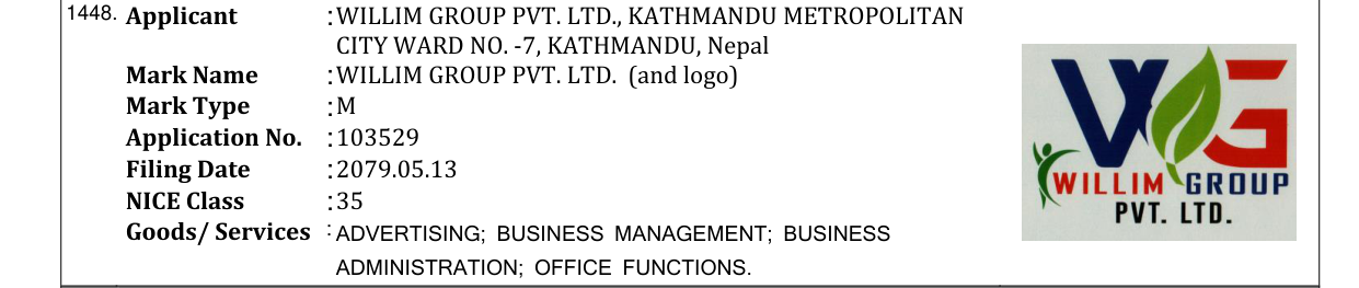 Original bulletin entry for WILLIM GROUP PVT. LTD. (and logo)