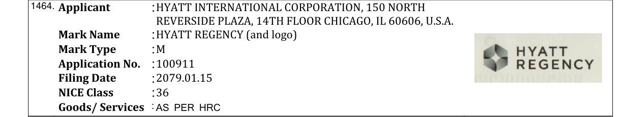 Original bulletin entry for HYATT REGENCY (and logo)