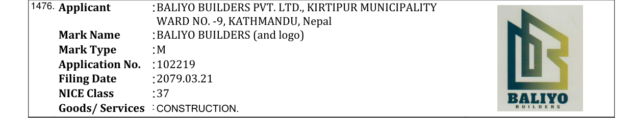 Original bulletin entry for BALIYO BUILDERS (and logo)