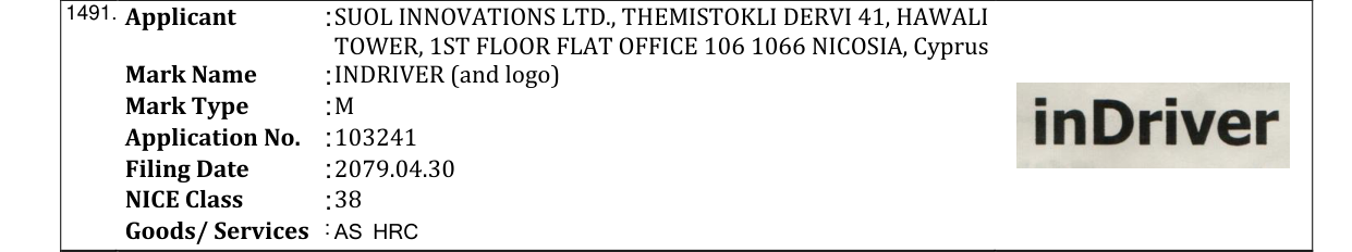 Original bulletin entry for INDRIVER (and logo)