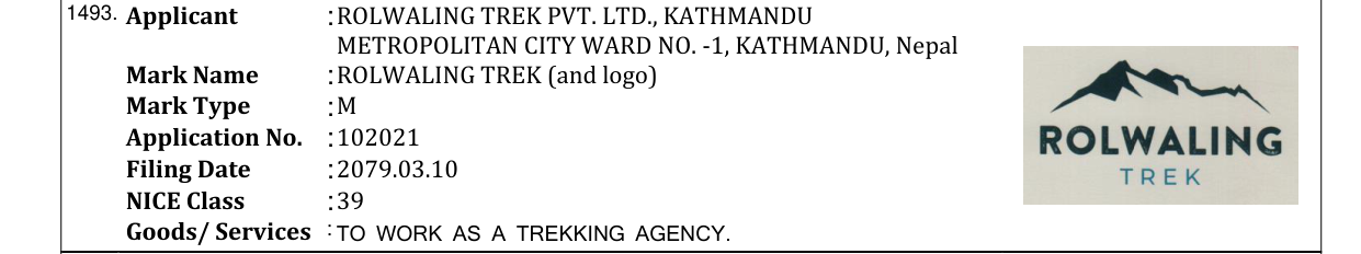 Original bulletin entry for ROLWALING TREK (and logo)