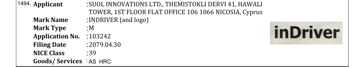 Original bulletin entry for INDRIVER (and logo)