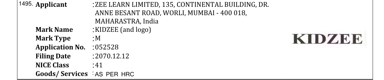 Original bulletin entry for KIDZEE (and logo)