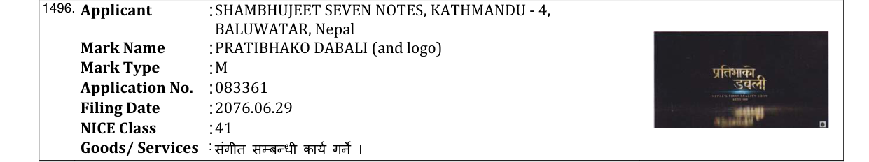Original bulletin entry for PRATIBHAKO DABALI (and logo)