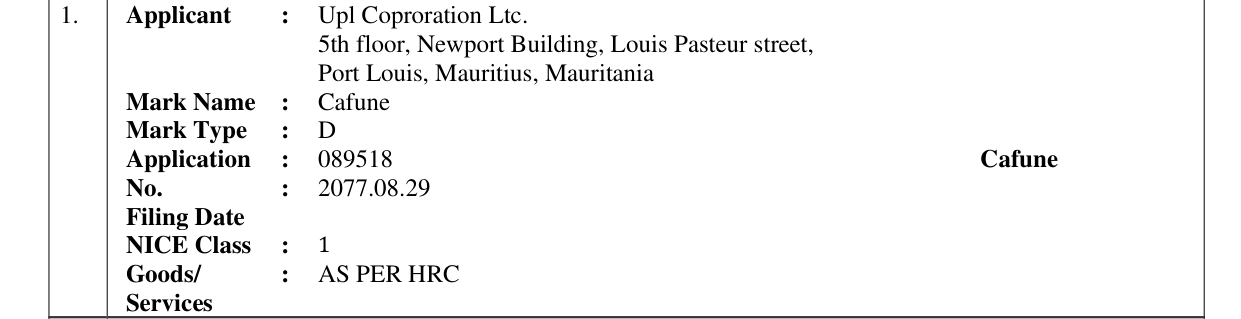Original bulletin entry for Cafune