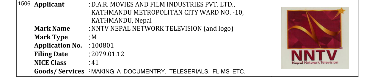 Original bulletin entry for NNTV NEPAL NETWORK TELEVISION (and logo)