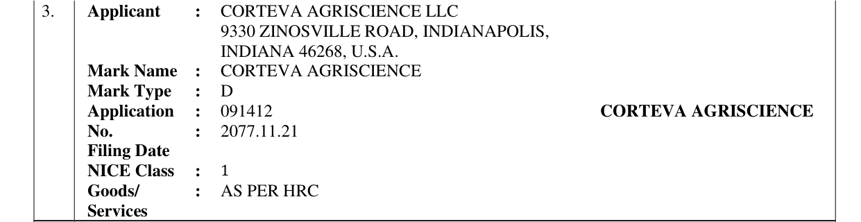 Original bulletin entry for CORTEVA AGRISCIENCE
