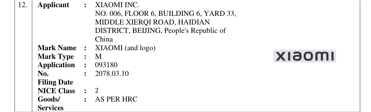 Original bulletin entry for XIAOMI (and logo)