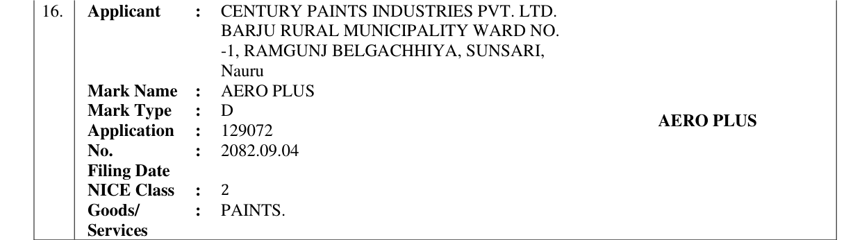 Original bulletin entry for AERO PLUS