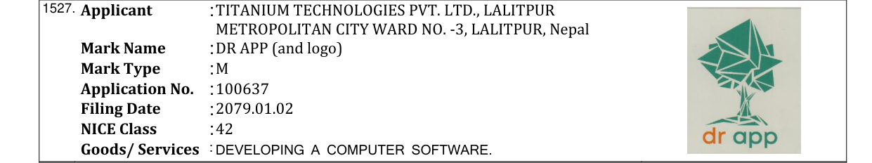 Original bulletin entry for DR APP (and logo)