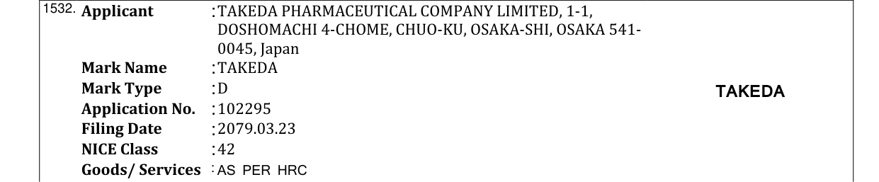 Original bulletin entry for TAKEDA