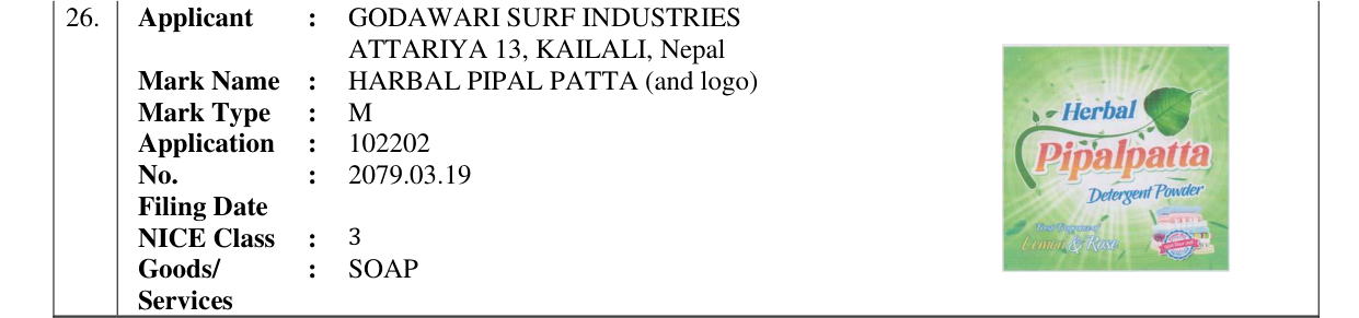 Original bulletin entry for HARBAL PIPAL PATTA (and logo)